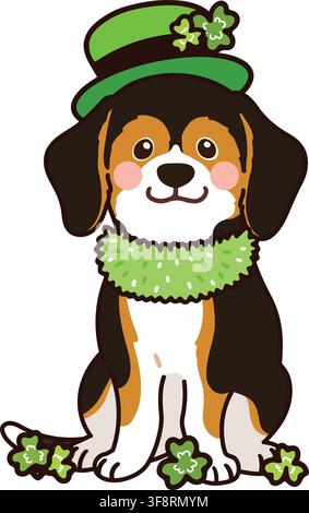 Simple and adorable Saint Patrick's Day illustration of Beagle Stock Vector