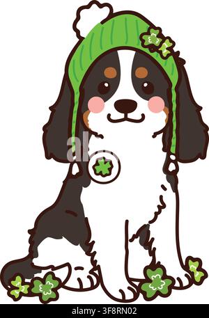 Simple and adorable Saint Patrick's Day illustration of Cavalier King Charles Spaniel Stock Vector