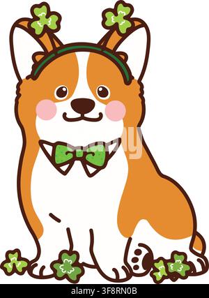 Simple and adorable Saint Patrick's Day illustration of Corgi Stock Vector