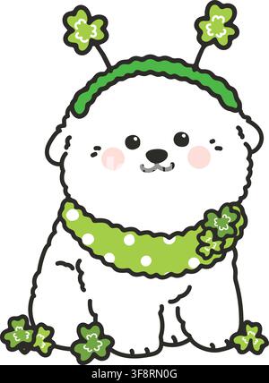 Simple and adorable Saint Patrick's Day illustration of Bichon Frise Stock Vector