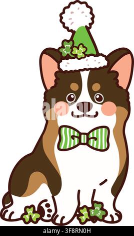 Simple and adorable Saint Patrick's Day illustration of tri colored Corgi Stock Vector