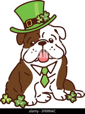 Simple and adorable Saint Patrick's Day illustration of Bulldog Stock Vector