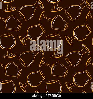 Seamless beer glass and pint mug pattern in golden line art on dark brown background, beverage celebration and pub culture theme, decorative vector Stock Vector