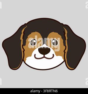Outlined adorable dark tri colored Beagle front face Stock Vector