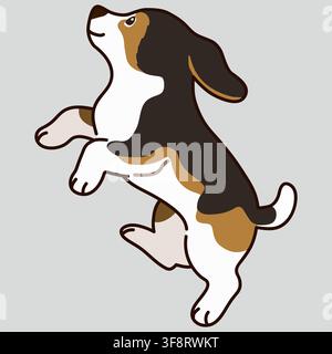 Outlined adorable dark tri colored Beagle jumping Stock Vector