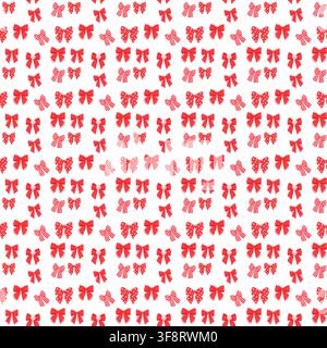 Cute seamless pattern featuring small red and pink bows on a white background. Stock Vector