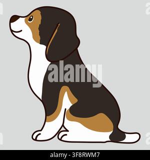 Outlined adorable dark tri colored Beagle sitting in side view Stock Vector
