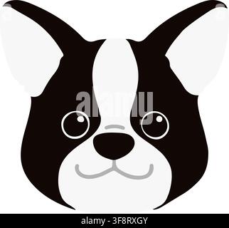Flat colored Boston Terrier front head Stock Vector