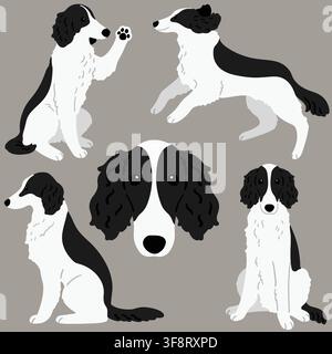 Cute and simple illustrations of black and white Borzoi Dog Stock Vector
