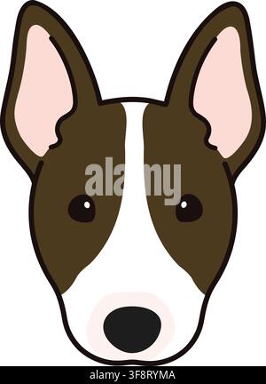 Cute and simple illustration of dark brown Bull Terrier Dog front head Stock Vector