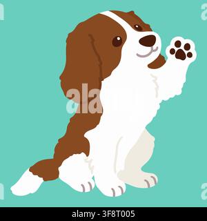 Flat colored Brown Cavalier King Charles Spaniel sitting and waving hand Stock Vector