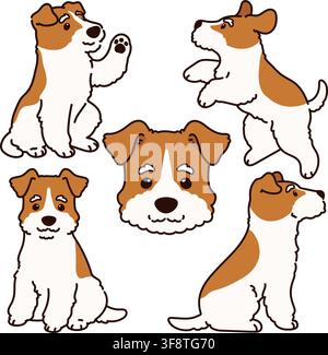 Set of simple and cute outlined Fox Terrier illustrations Stock Vector