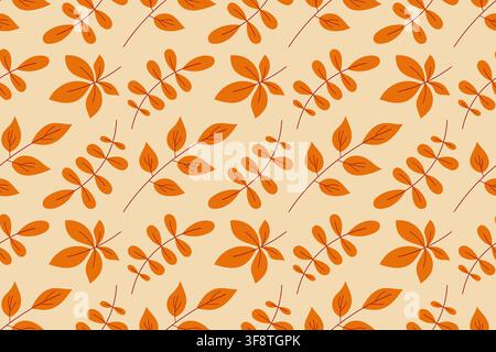 Yellowed tree branches with autumn leaves in seamless pattern. Wrapping paper, fabric prints, and warm autumn themed stationery Stock Vector