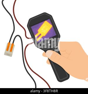 Thermal Imaging Camera Inspecting Electrical Cable Connectors - Handheld Infrared Connector Heat Detection Stock Vector