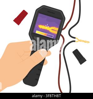 Thermal Imaging Camera Inspecting Electrical Wiring - Handheld Infrared Temperature Scanner for Electrical Safety Stock Vector