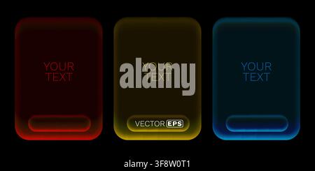 Glowing neon rectangular frames with text placeholders. A modern abstract design for banners and UI elements. Vector illustration Stock Vector