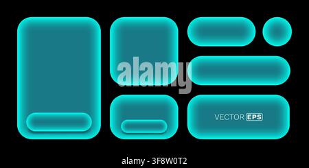 Modern glowing aqua UI elements set on a dark background, ideal for futuristic designs and user interface components. Vector illustration Stock Vector