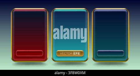 Modern UI frames with golden borders and gradient backgrounds, perfect for web, app, or product design. Vector illustration Stock Vector