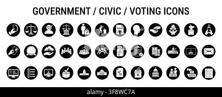 Government Civic Voting Icons Collection Politics Election Authority Silhouette Label Set Stock Vector