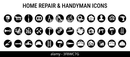Home Repair Handyman Icons Collection Construction Tools Work Silhouette Label Set Stock Vector