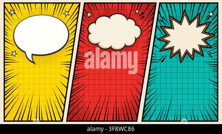 Comic Speech Bubble Set Abstract Splat Cloud Shape Light Blue Vector Template Layout Stock Vector