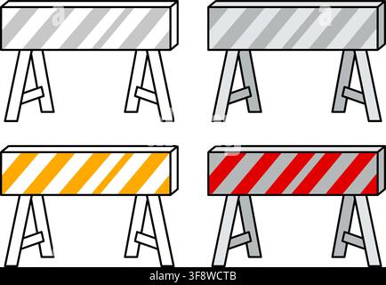 Construction Road Barricade Barrier Warning Signs Yellow Red Grey Stripe Vector Set Stock Vector