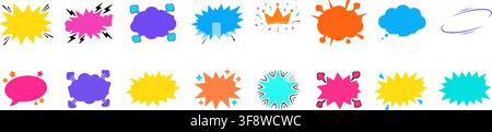 Comic Speech Bubble Set Abstract Splat Cloud Shape Light Blue Vector Template Layout Stock Vector