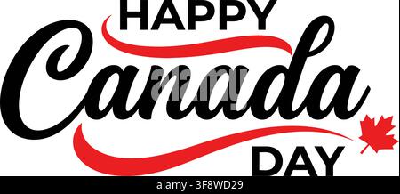 Happy Canada Day Typography Invitation Card Red Maple Leaf Swirl Greeting Banner Vector Stock Vector