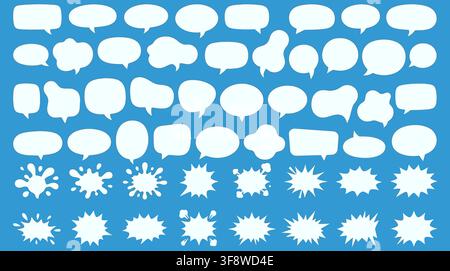 Comic Speech Bubble Set Abstract Splat Cloud Shape Light Blue Vector Template Layout Stock Vector