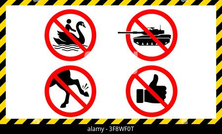 Prohibition Sign Icon Collection Vector Hazard Yellow Caution Border Labels Set Stock Vector