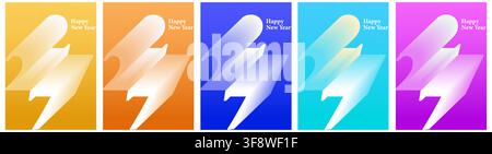Happy New Year Geometric Comet Ribbon Abstract Gradient Poster Banner Set Stock Vector
