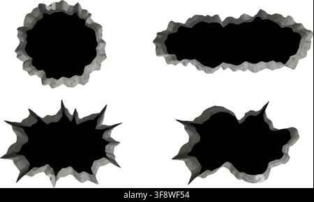 Cracked Wall Hole Broken Concrete Damage Destruction Vector Set Graphic Element Stock Vector