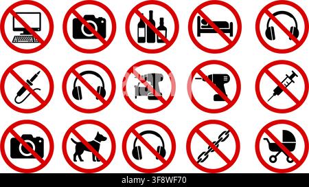 Prohibition Sign Icon Collection Vector Red Warning Labels Set Stock Vector