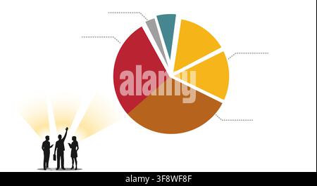 Business infographic template with large multi colored pie chart and professional people silhouettes Stock Vector