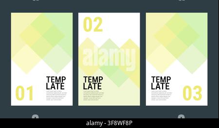 Abstract brochure template set with geometric diamond shapes and numbered steps layout Stock Vector