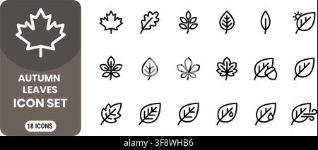 Autumn Leaves Icon Set Vector Line Art Concept Stock Vector