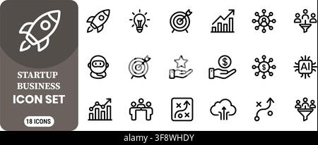 Startup Business Icon Set Vector Line Art Concept Stock Vector