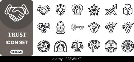 Trust Icon Set Vector Graphic Concept Line Art Stock Vector