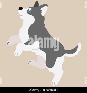 Adorable flat colored grey Husky dog jumping illustration Stock Vector
