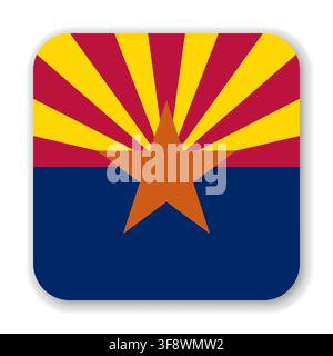 Arizona state rounded square flag. Part of The United States of America. Clean design for print, web, or educational use. Vector illustration with dropped shadow on white background. Stock Vector