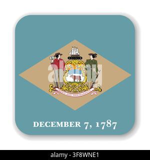 Delaware state rounded square flag. Part of The United States of America. Clean design for print, web, or educational use. Vector illustration with dropped shadow on white background. Stock Vector