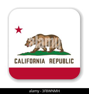 California state rounded square flag. Part of The United States of America. Clean design for print, web, or educational use. Vector illustration with dropped shadow on white background. Stock Vector