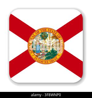 Florida state rounded square flag. Part of The United States of America. Clean design for print, web, or educational use. Vector illustration with dropped shadow on white background. Stock Vector