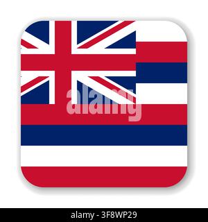 Hawaii state rounded square flag. Part of The United States of America. Clean design for print, web, or educational use. Vector illustration with dropped shadow on white background. Stock Vector