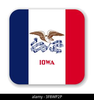 Iowa state rounded square flag. Part of The United States of America. Clean design for print, web, or educational use. Vector illustration with dropped shadow on white background. Stock Vector