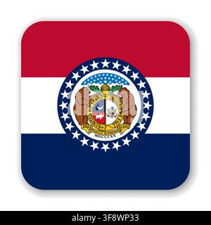 Missouri state rounded square flag. Part of The United States of America. Clean design for print, web, or educational use. Vector illustration with dropped shadow on white background. Stock Vector