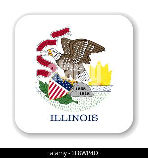 Illinois state rounded square flag. Part of The United States of America. Clean design for print, web, or educational use. Vector illustration with dropped shadow on white background. Stock Vector