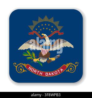 North Dakota state rounded square flag. Part of The United States of America. Clean design for print, web, or educational use. Vector illustration with dropped shadow on white background. Stock Vector