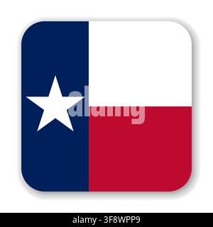 Texas state rounded square flag. Part of The United States of America. Clean design for print, web, or educational use. Vector illustration with dropped shadow on white background. Stock Vector
