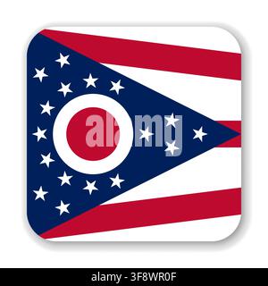 Ohio state rounded square flag. Part of The United States of America. Clean design for print, web, or educational use. Vector illustration with dropped shadow on white background. Stock Vector